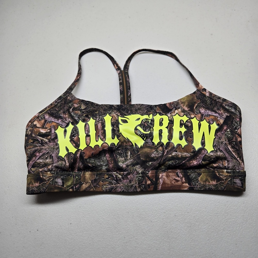 Kill Crew Camo Sports Bra with Neon Yellow Logo